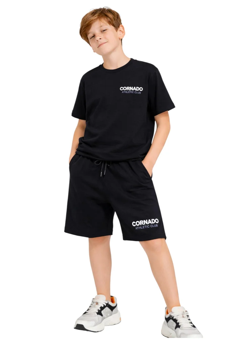 فكتور اند جين Boys Corrado Athletic Club T-Shirt & Black Shorts Set